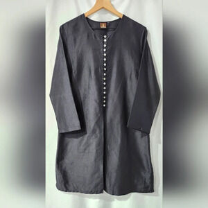Artisans Angkor Womens Silk Tunic Top Size L (?) Black Shell Buttons Cambodian